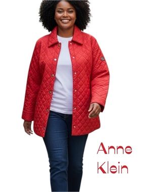 Anne Klein Red Quilted Puffer Jacket Coat NWOT Size XXL